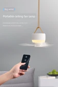 USB Şarjlı Tavan Fanı - Buz Beyaz - Uzaktan Kumandalı - Gece Lambası - 3600mAh - 10