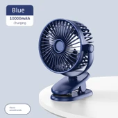 USB Şarjlı Taşınabilir Klip Fan - Mavi - 10000mA Şarjlı - 1