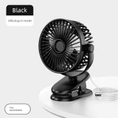 USB Şarjlı Taşınabilir Klip Fan - Siyah - USB Tak - İki Hızlı - 1