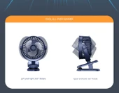USB Şarjlı Taşınabilir Klip Fan - Siyah - USB Tak - İki Hızlı - 11