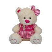 8334 Oturan Çizgili Elbiseli Peluş Ayı 40 cm -Sunman - 2