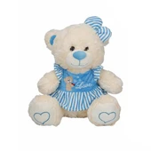 8334 Oturan Çizgili Elbiseli Peluş Ayı 40 cm -Sunman - 1