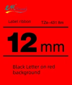 Etiket Şeridi 12mm Siyah Kırmızı TZe-431 - 1