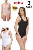 3 Adet Belinay Kalın Asklılı Çıtçıtlı Body Modal Yumuşak Bayan Atlet 0844 - 1