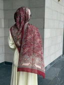 Pamuklu Etnik Desen Şal-Bordo/Somon - 3