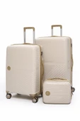 Elatae Exclusive Pro Polipropilen Kırılmaz 3'lü Valiz Seti Büyük - Orta Boy ve Makyaj Çantası Bej - Vizon 5239 thumbnail 1