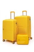 Elatae Exclusive Pro Polipropilen Kırılmaz 3'lü Valiz Seti Büyük - Orta Boy ve Makyaj Çantası Sarı 5239 thumbnail 1
