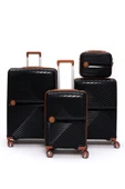 4’lü Valiz Seti Elatae Exclusive Pro Polipropilen Kırılmaz Büyük - Orta - Kabin Boy ve Makyaj Siyah - Camel 5239 thumbnail 1