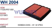 Wunder WH2004 HAVA FİLTRESİ - HONDA CİVİC V - VI 1,6 VTEC - 1