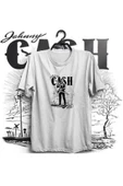 fame-stoned  Johnny Cash Baskılı Unisex %100 Pamuk Beyaz T-shirt thumbnail 1
