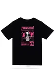 fame-stoned  Demon Slayer Nezuko Kamado Anime Baskılı Unisex Siyah %100 Pamuk T-shirt thumbnail 1