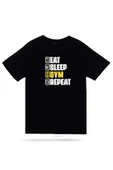 fame-stoned  Eat Sleep Gym Repeat, Training, Body Building %100 Pamuk Unisex Siyah T-shirt thumbnail 1