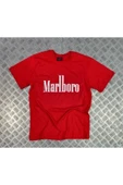 fame-stoned  Marlboro Baskılı Unisex %100 Pamuk Kırmızı T-shirt - 1