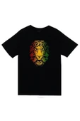 fame-stoned  Aslan, Hayvan Baskılı Unisex %100 Pamuk Siyah T-shirt thumbnail 1