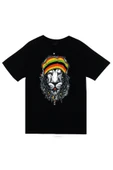 fame-stoned  Aslan Baskılı Unisex %100 Pamuk Siyah T-shirt thumbnail 1
