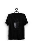 fame-stoned  Attack On Titan Anime Baskılı Unisex %100 Pamuk Siyah T-shirt thumbnail 1