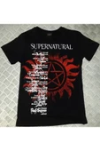 fame-stoned  Supernatural Baskılı Unisex %100 Pamuk Siyah T-shirt thumbnail 1