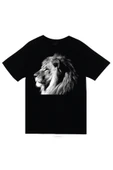 fame-stoned  Aslan Baskılı Unisex %100 Pamuk Siyah T-shirt thumbnail 1