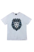fame-stoned  Aslan Baskılı Unisex %100 Pamuk Beyaz T-shirt thumbnail 1