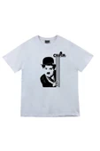 fame-stoned  Unisex Beyaz Charlie Chaplin Baskılı T-Shirt thumbnail 1