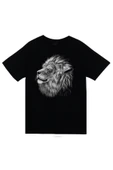 fame-stoned  Aslan, Hayvan Baskılı Unisex %100 Pamuk Siyah T-shirt thumbnail 1