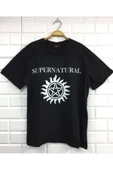 fame-stoned  Supernatural Baskılı Unisex %100 Pamuk Siyah T-shirt - 1