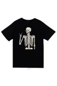 fame-stoned  Unisex Siyah Iskelet Rib Cage Kurukafa Baskılı T-shirt thumbnail 1