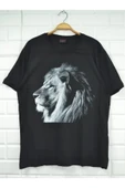 fame-stoned  Unisex Siyah Aslan Baskılı T-shirt thumbnail 1