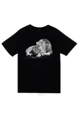 fame-stoned  Aslan Baskılı Unisex %100 Pamuk Siyah T-shirt thumbnail 1