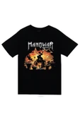 fame-stoned  Manowar Baskılı Unisex %100 Pamuk Siyah T-shirt thumbnail 1