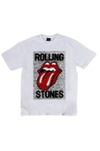 fame-stoned  The Rolling Stones Baskılı Unisex %100 Pamuk Beyaz T-shirt thumbnail 1