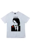 fame-stoned  Marilyn Manson Baskılı Unisex %100 Pamuk Beyaz T-shirt - 1
