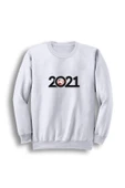 fame-stoned  Unisex Beyaz 2021 Yeni Yıl Baskılı Bisiklet Yaka Sweatshirt - 1