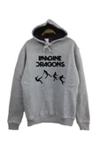 fame-stoned  Imagine Dragons Baskılı Kapüşonlu %100 Pamuk Gri Sweatshirt - 1
