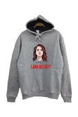 fame-stoned  Lana Del Rey Baskılı Kapüşonlu %100 Pamuk Gri Sweatshirt - 1