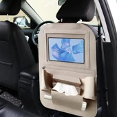 Glanz Araç Koltuk Arkası Organizer Bej Oto Tablet Telefon Tutucu Araba İçi Düzenleyici - 2