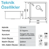Crauf Stella 4444 PVD Bakır 40x40 El Yapımı Paslanmaz Çelik Mutfak Eviyesi - 2