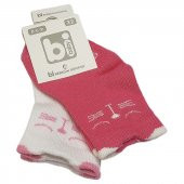 Bibaby Bebek Çorabı 2 li 0-6 Ay -Kedili - Pembe - Beyaz - 1
