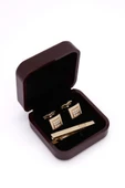 Brianze Premium Kutulu Gold Özel Tasarım Kol Düğmesi ve Kravat İğnesi Set - 1