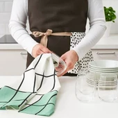 IKEA Rınnıg Mutfak Kurulama Bezi 4 Adet Beyaz Yeşil Desenli 45x60 Cm %100 Pamuk - 3
