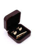Brianze Premium Kutulu Gold Kol Düğmesi ve Kravat İğnesi - 1
