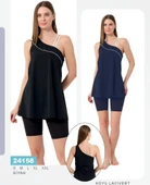 Tesmay 24158 Lacivert Tek Omuz İki İpli Lycralı Yarı Kapalı Havuz Mayo thumbnail 2