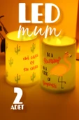 2li Led Mum Kaktüs Flamingo Bardak Tipi Pilli Dumansız Alevli Dekoratif Yapay Mum Dekor Lambası - 2
