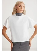 Grimelange Lottie Kadın Regular Kalıp Bisiklet Yaka  Pamuk Kısa Kollu Beyaz T-shirt - 1