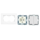 Karen Serisi 2’li Anahtar & Priz Seti Beyaz Renk Topraklı Priz + Çift Komütatör + 2’li Çerçeve - 2