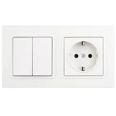 Karen Serisi 2’li Anahtar & Priz Seti Beyaz Renk Topraklı Priz + Çift Komütatör + 2’li Çerçeve - 1