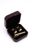 Brianze Premium Kutulu Gold Kol Düğmesi ve Kravat İğnesi Set - 1