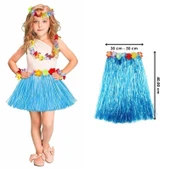 Yetişkin ve Çocuk Uyumlu Mavi Renk Püsküllü Hawaii Luau Hula Etek 40 cm - 1