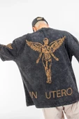 Sekizbiraltı Yıkamalı Nirvana Sırt Baskılı Unisex Oversize Tshirt - 3