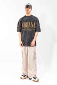 Sekizbiraltı Yıkamalı Nirvana Sırt Baskılı Unisex Oversize Tshirt - 2